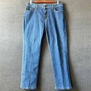 LL Bean Blue Denim Jeans Classic Fit Straight Leg - Women's Size 14 Petite